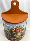 Vintage Grocery Bag Holder Wooden Rustic Style Americana Apple Image with Hinge Lid