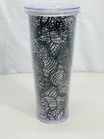 Starbucks 2014 Cold Tumbler Clear Acrylic with Black Circles 24 oz Lt scratching No Straw