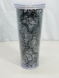 Starbucks 2014 Cold Tumbler Clear Acrylic with Black Circles 24 oz Lt scratching No Straw