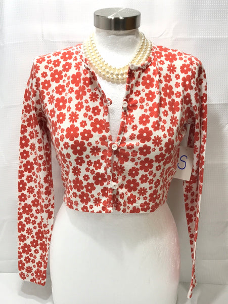 Forever 21 Cropped Long Sleeve Shirt Orange Flowers Juniors S