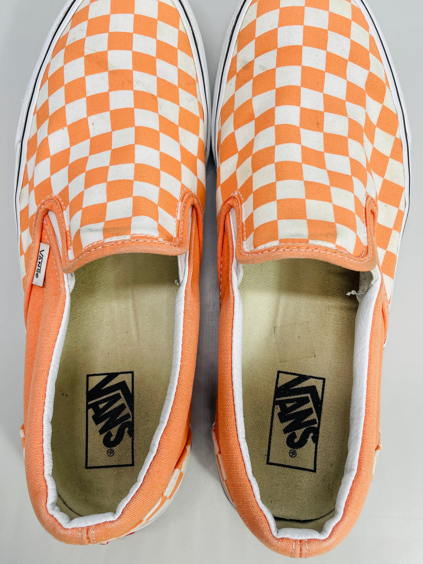 VANS Off the Wall Slip On Skate Shoes Orange & White Checker Mens 11