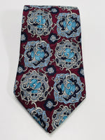 VINTAGE 2nd Battalion Connaught Rangers Neckwear Necktie 100% Silk Burgundy & Blue Floral Design