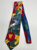 Vintage Tie 1991 WWF World Wildlife Fund RN 30187 100% silk Burgundy with Zoo Animals RN 30187