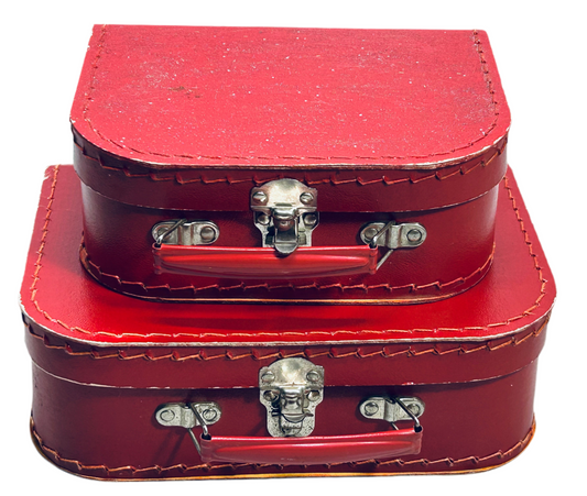 Vintage Petit Jour 2 Pc Red Doll Luggage Set Lunchbox Cardboard