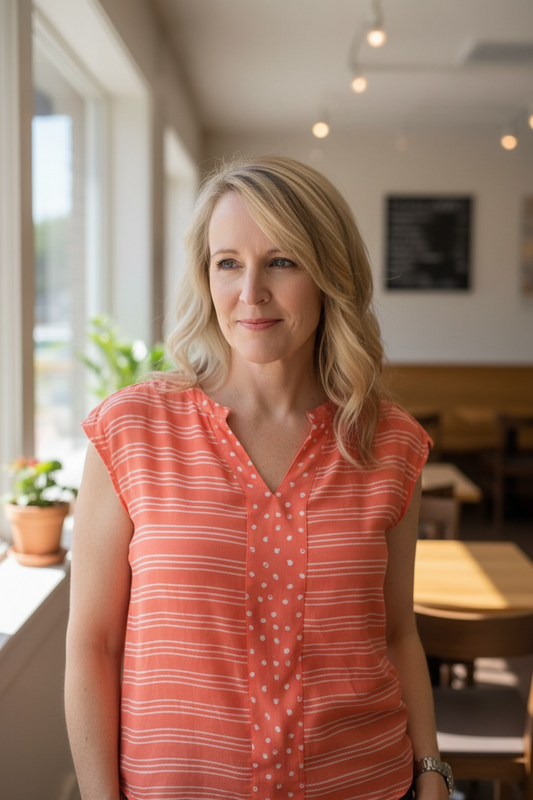 Stylus Sheer Coral / White Sleeveless Shirt Ladies S