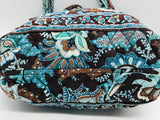 Vera Bradley Quilted Blue 7 Brown Flowers Purse 10"