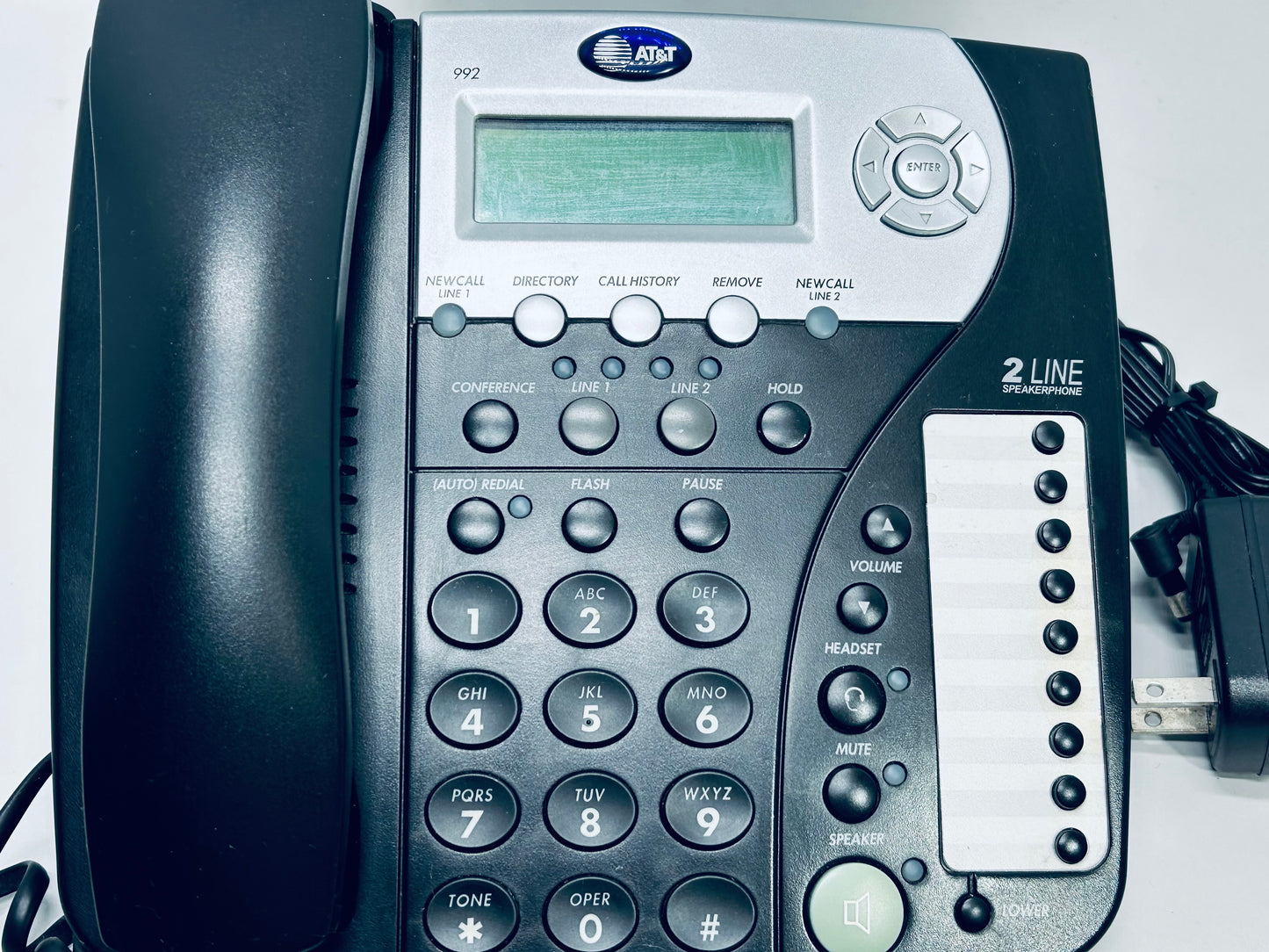 TESTED AT&T 2 Line Speakerphone Desktop Matte Black 8" x 9"