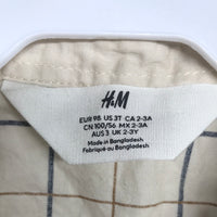 H&M Cream Brown & Navy Blue Check Shirt Boys 3T