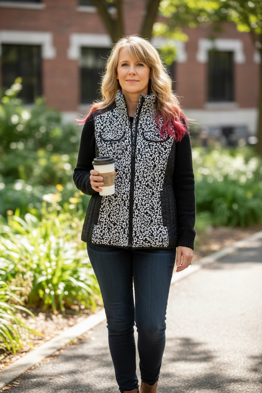 Chico's Black / White Zip Up 4 Pocket Vest Ladies M; Chico's Size 1