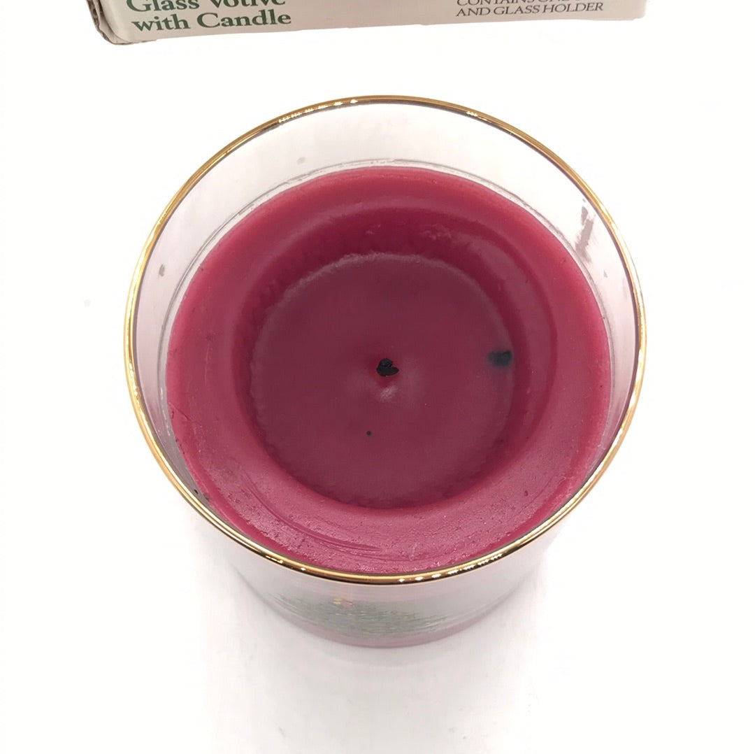 NIB Spode Christmas Tree Glass Votive with Candle Partially Burned