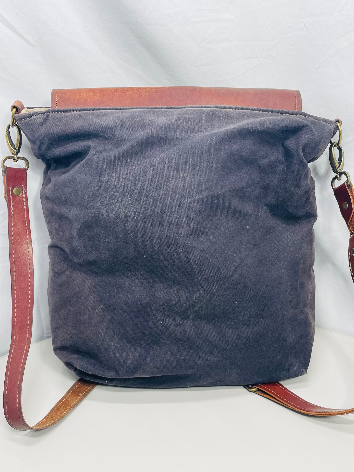 R.Riveter Original Canvas Handbag Purse Black with Leather Flap Distressed Extreme Wear Messenger Bag