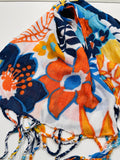 Unbranded Scarf Blue & Orange Flowers with Fringe