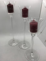 3 PC Etched Glass Stem Candle Decor SO PRETTY!