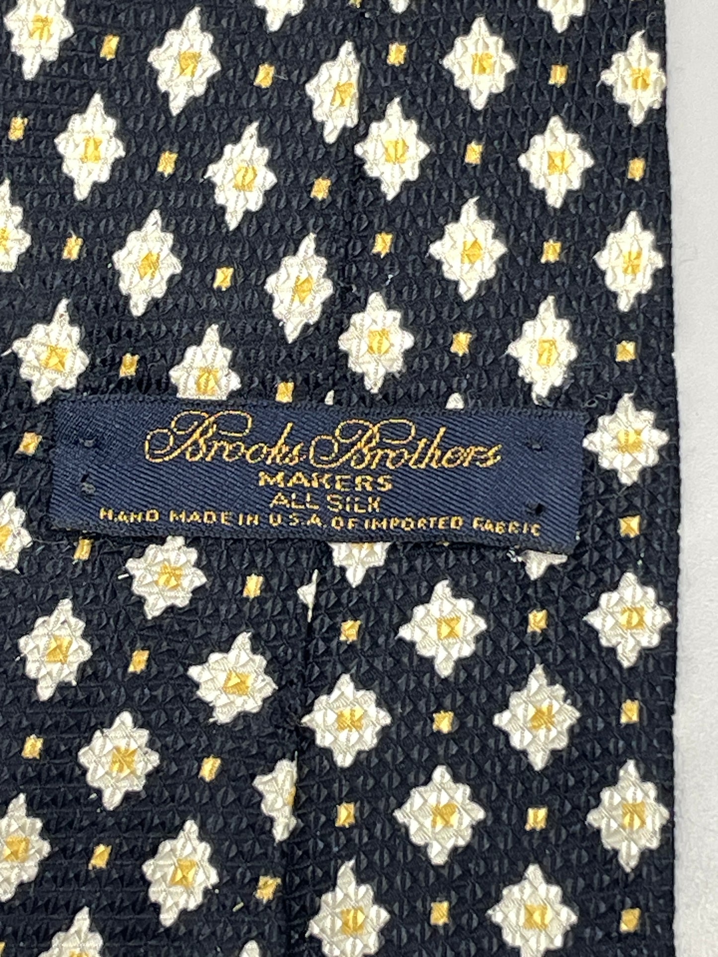 Vintage Mens Neck Tie Brooks Brothers Black with White Flowers 100% Silk