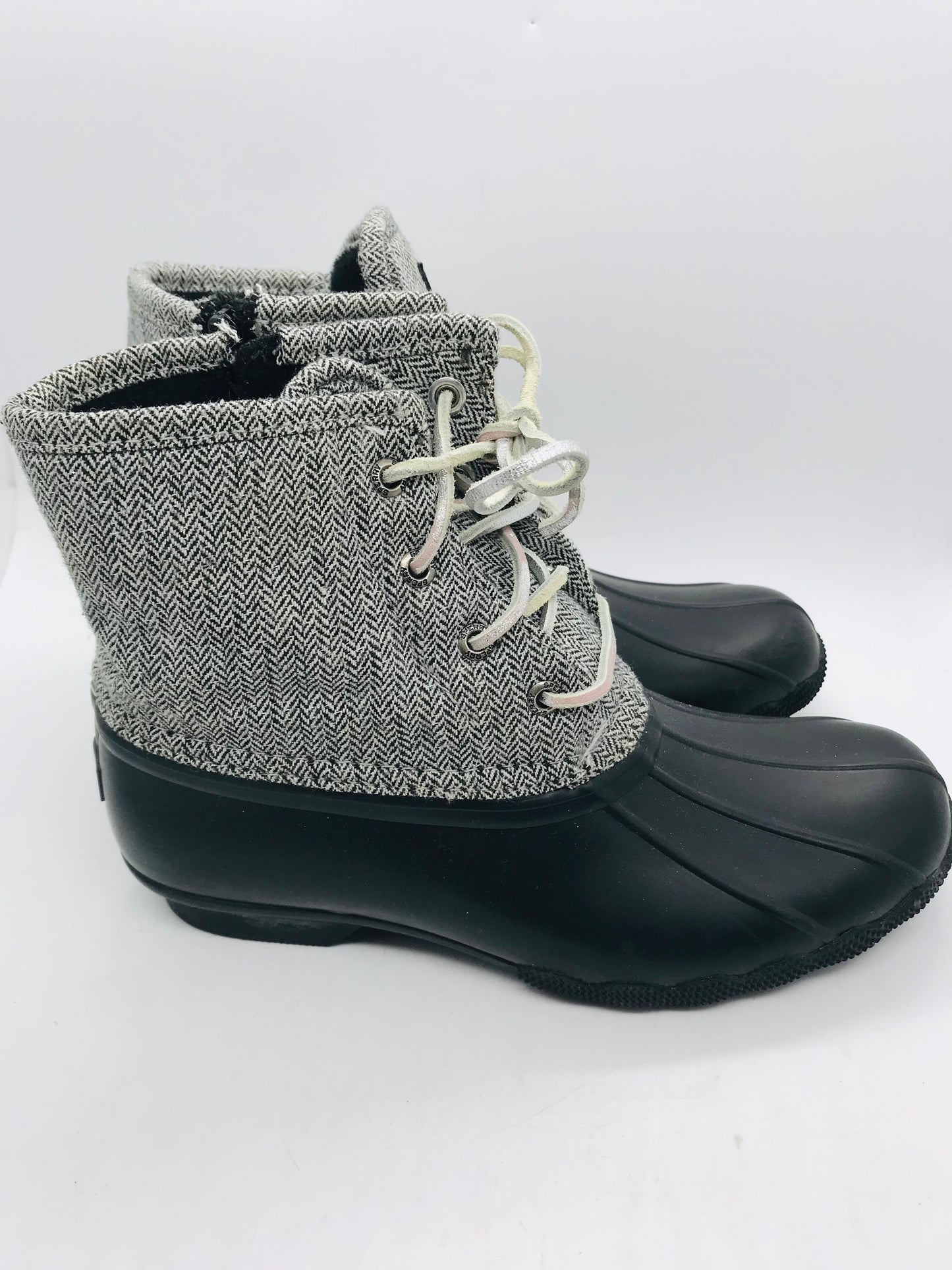 Sperry (LT SCUFFING) Black & Grey Shimmer Duck Boots Girls 3