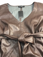 Eloquii (NWT!) Brown Vegan Leather Tie Waist V-Neck Flutter Sleeve Shirt Ladies 22
