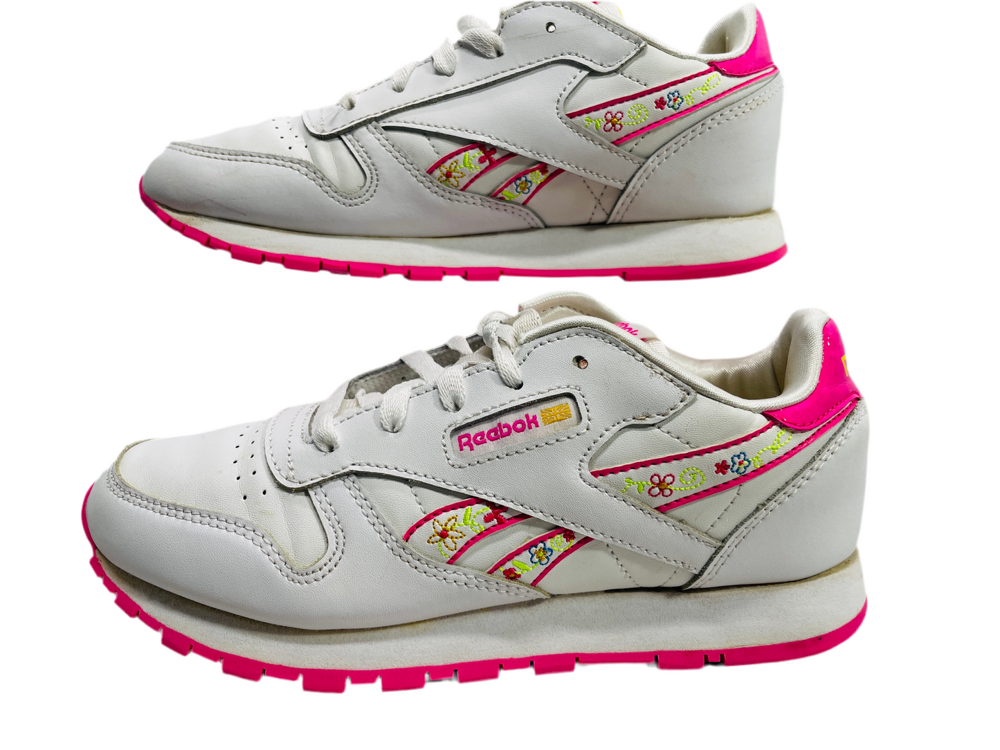 Reebok Classic Running Sneaker White & Pink with Pink Flowers Girls USA 3