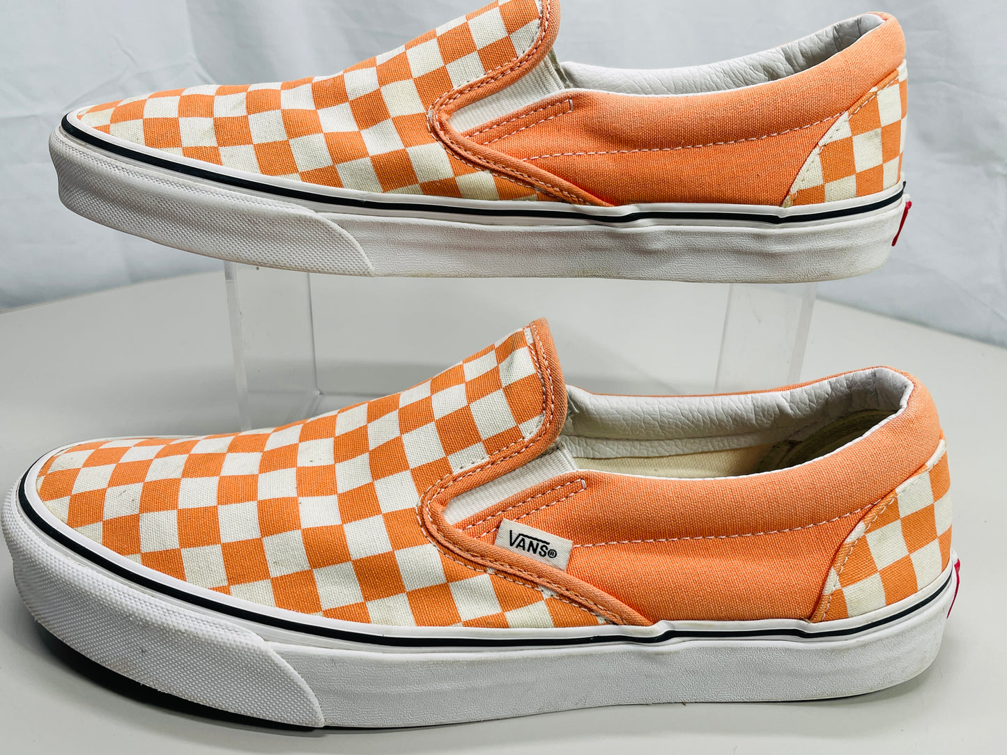 VANS Off the Wall Slip On Skate Shoes Orange & White Checker Mens 11