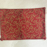 Pier One 4 PC Placemat Set Fabric Burgundy & Gold Damask w/Beaded Corner Accents
