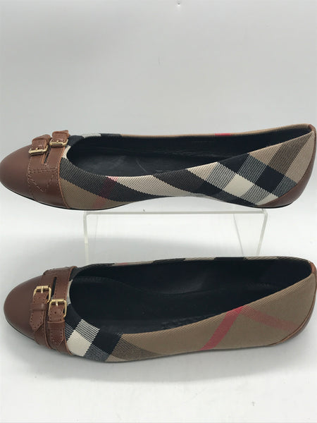 Burberry Checker Brown Made In Italy Shoes Ladies 7.5