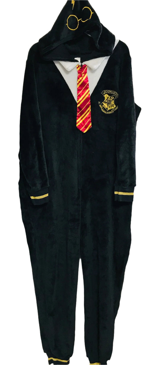 COSTUME Harry Potter Hogwarts Cozy Fuzzy Hooded One Piece Sleeper Pajamas or Costume! Adult XL FRESHLY LAUNDERED TOO!