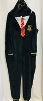 Harry Potter Hogwarts Cozy Fuzzy Hooded One Piece Sleeper Pajamas or Costume! Adult XL FRESHLY LAUNDERED TOO!