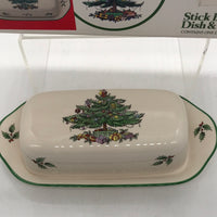 NIB Spode Christmas Tree Stick Butter Dish & Cover