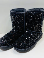 EUC UGG Classic Short Black Sequin Boot Ladies 8