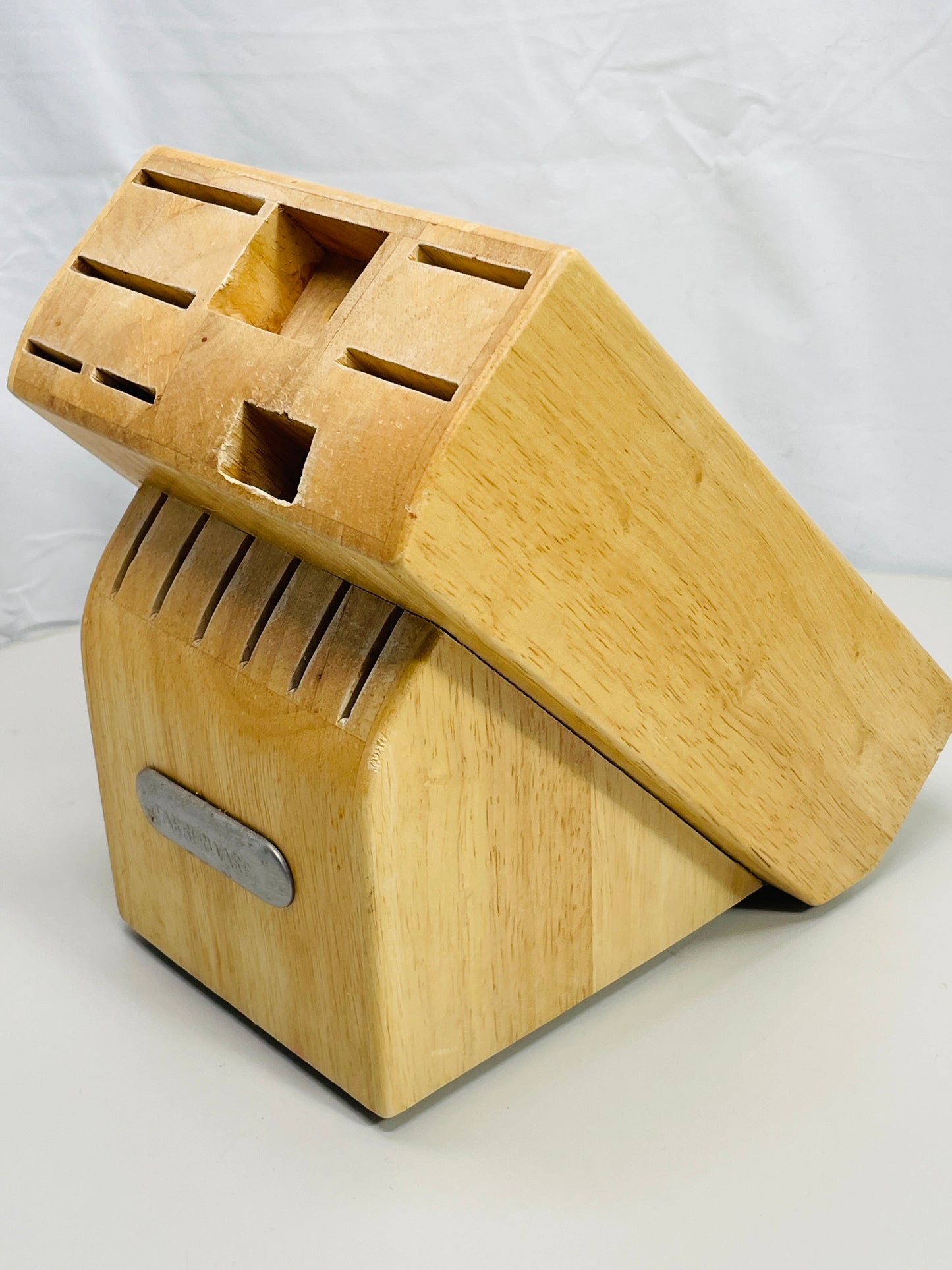 Farberware Wooden Knife Block 14 Slot Natural Wood Shows Wear