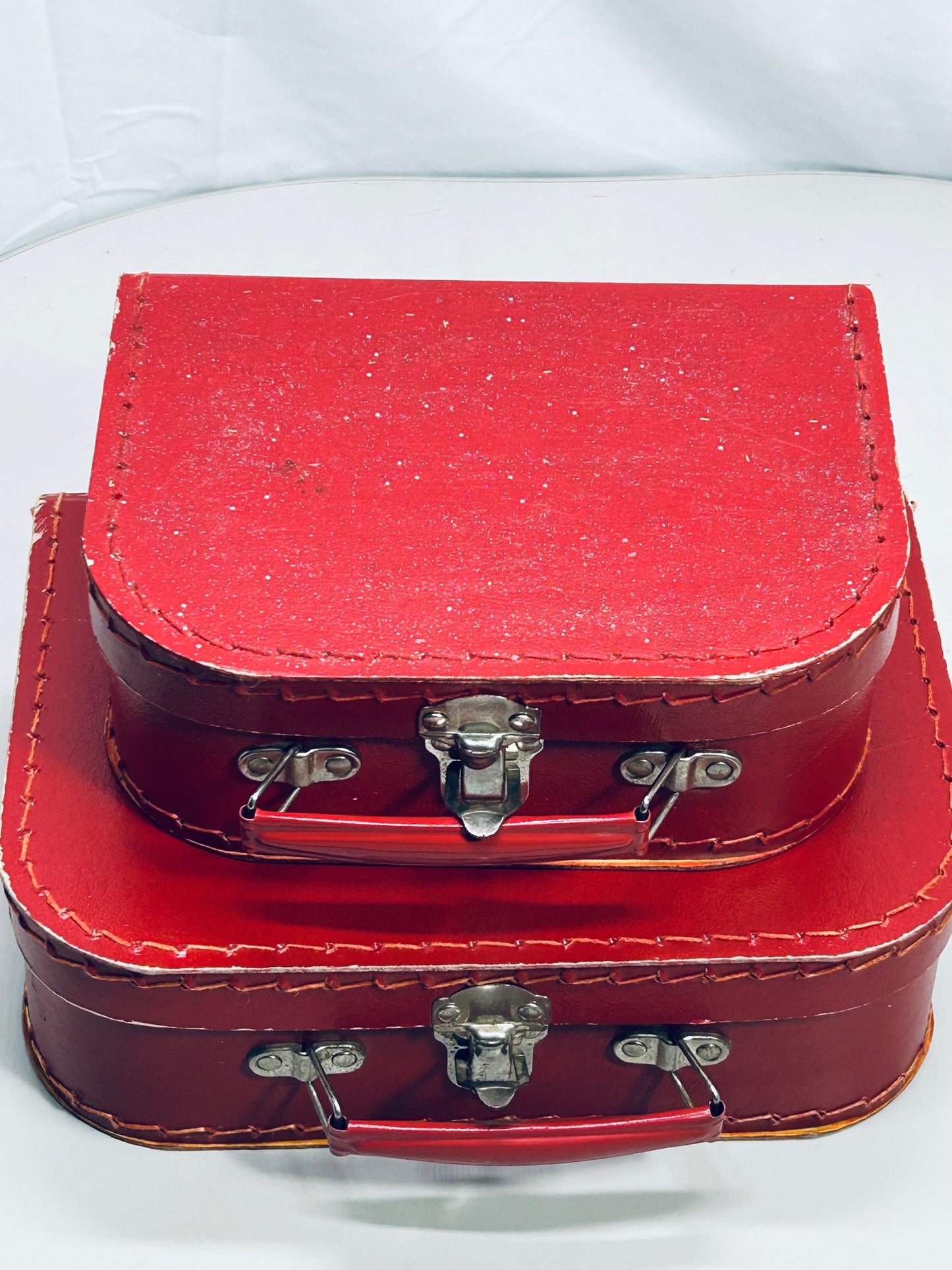 Vintage Petit Jour 2 Pc Red Doll Luggage Set Lunchbox Cardboard