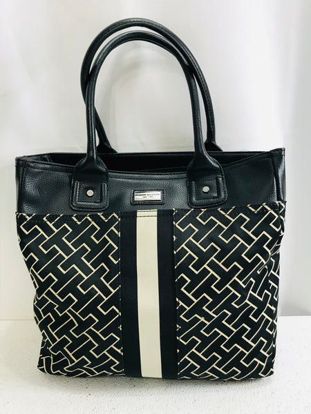 Tommy Hilfiger Tote Travel Bag Black & White 3 Compartment 13" x 12"