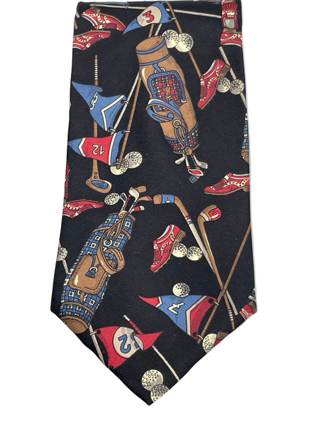 Vintage Mens Neck Tie Jack Nicklaus Black Golf Theme