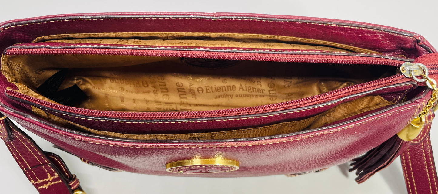 Vintage Etienne Aigner Purse Leather Red Burgundy 77810