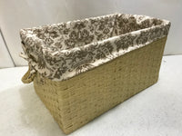 Tan Woven Basket w/ Handles & Fabric Liner 15" x 9" x 8.5