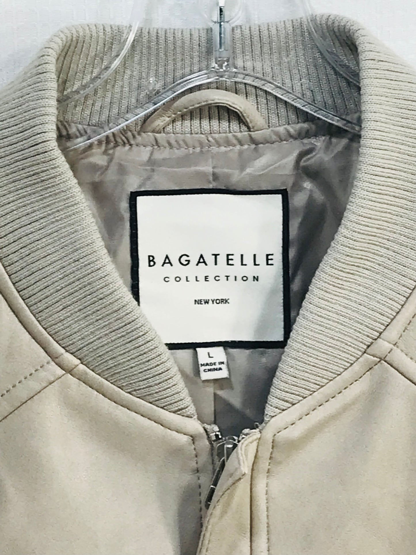Bagatelle Full Zip Bomber Style Vegan Leather Cream Color Ladies L