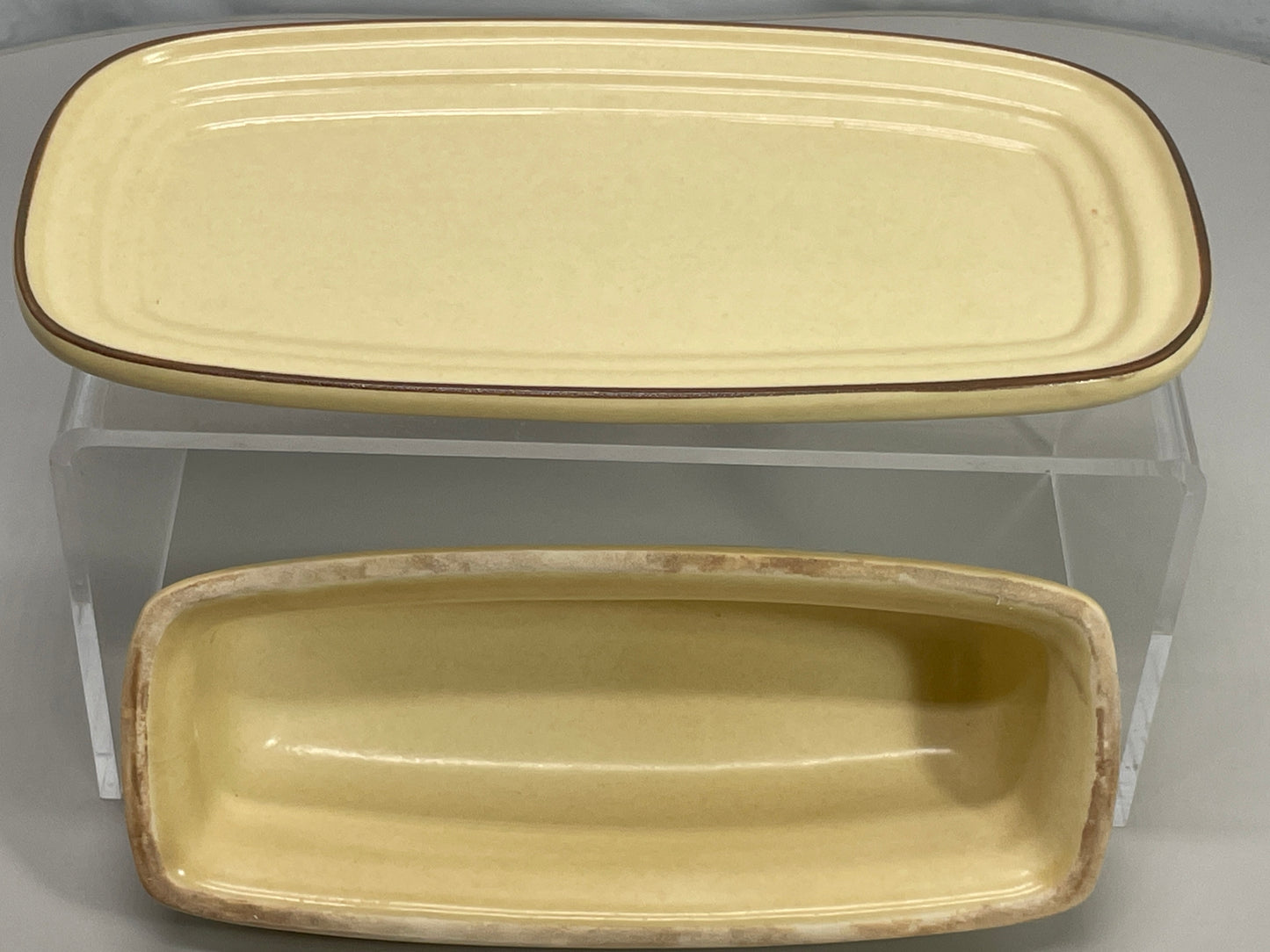 Vintage Pfaltzgraff Village Butter Dish Stoneware 6-28 Yellow with Brown Accents