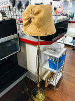 TESTED Vintage Brass Floor Lamp with Burlap Lamp Shade