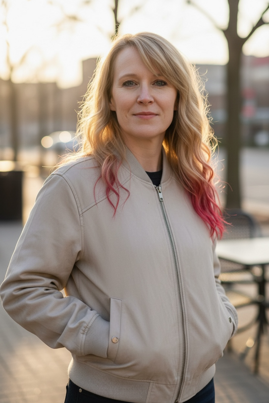 Bagatelle Full Zip Bomber Style Vegan Leather Cream Color Ladies L