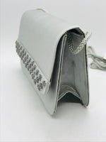 NEW! Sasha Cluch Bag Small Silver Satin with Beaded Front Accents 7" x 5"