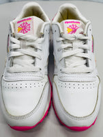 Reebok Classic Running Sneaker White & Pink with Pink Flowers Girls USA 3