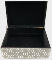 Glass Trinket Jewelry Box Gray with White Shapes 10" x 7" x 5"