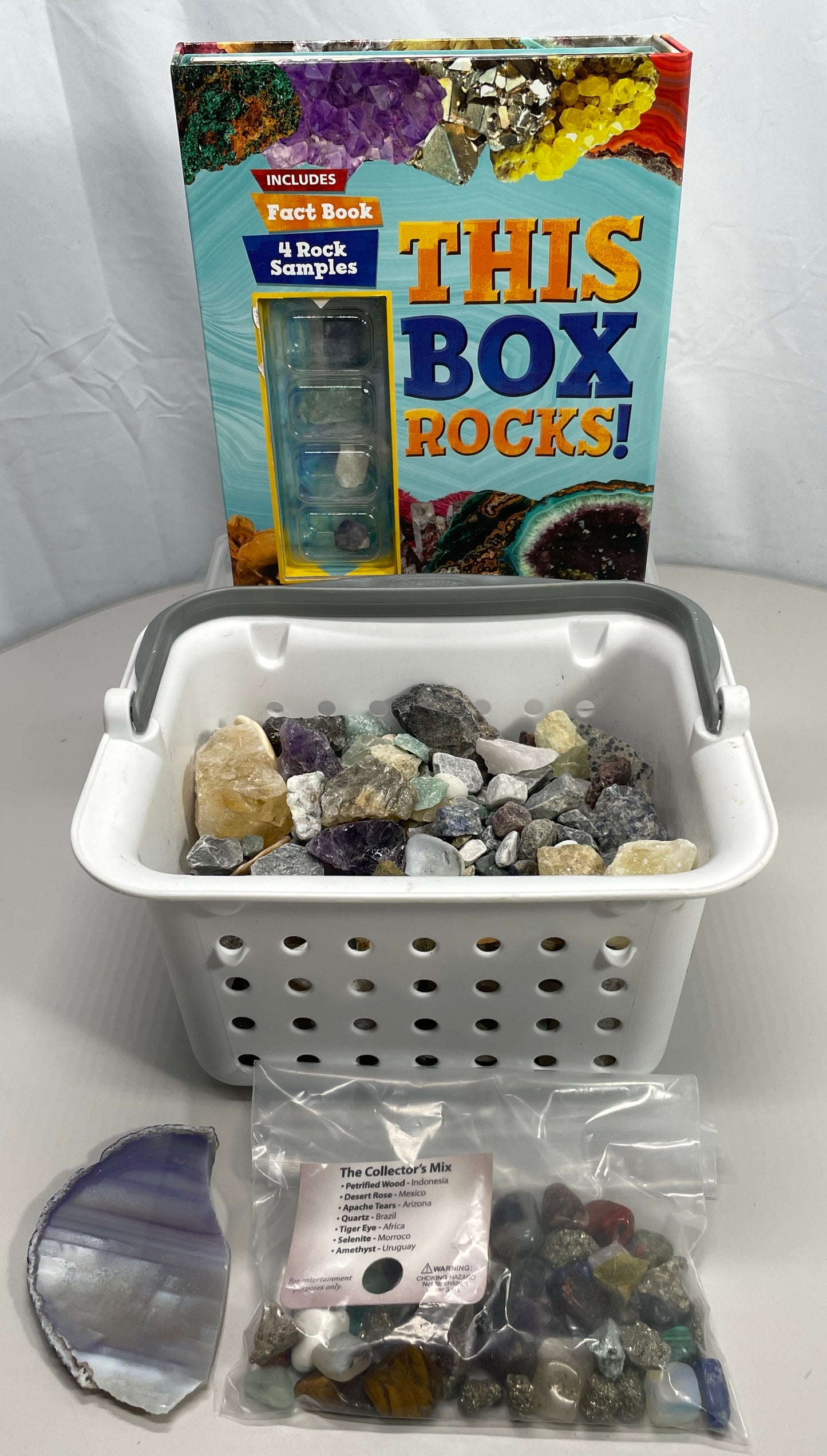 Rock Collection Rough Crystals Gemstones 6 lbs of fun! + Fact Book & Samples LOT