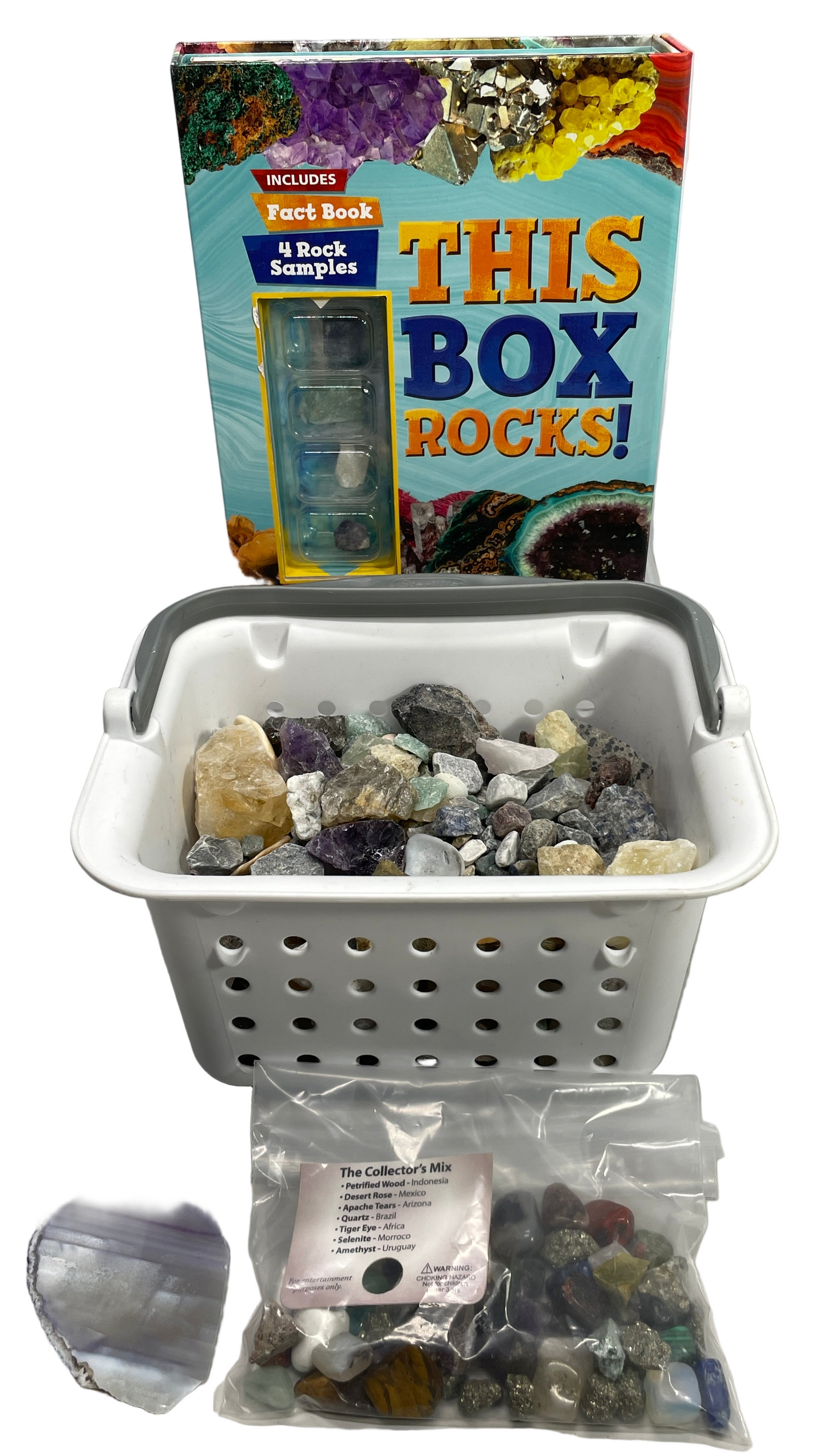 Rock Collection Rough Crystals Gemstones 6 lbs of fun! + Fact Book & Samples LOT