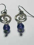 Sterling Silver 925 EARRINGS Dangly Squggles with Purple Bead