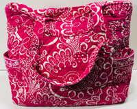 Vera Bradley Twirly Birds Quilted Tote Shoulder Bag Pink & White LT STAINING/WEAR