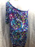 Swim Cover Up Off the Shoulder Dress Blue Colorful Pattern Ladies Large