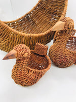 Vintage 3 PC Wicker Hen and Chick Egg Basket Set