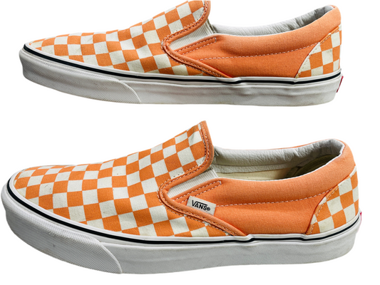 VANS Off the Wall Slip On Skate Shoes Orange & White Checker Mens 11