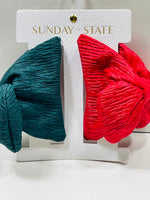 NEW! Sunday State 2 PC Hair Clamp Set with a Bow: Green & Red