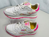 Reebok Classic Running Sneaker White & Pink with Pink Flowers Girls USA 3